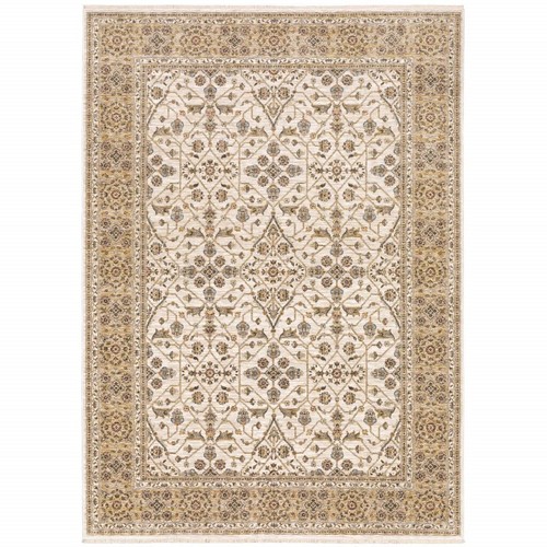Устойчивый к пятнам коврик Oriental Power Loom размером 6 X 9 дюймов цвета слоновой Кости и Золота с бахромой