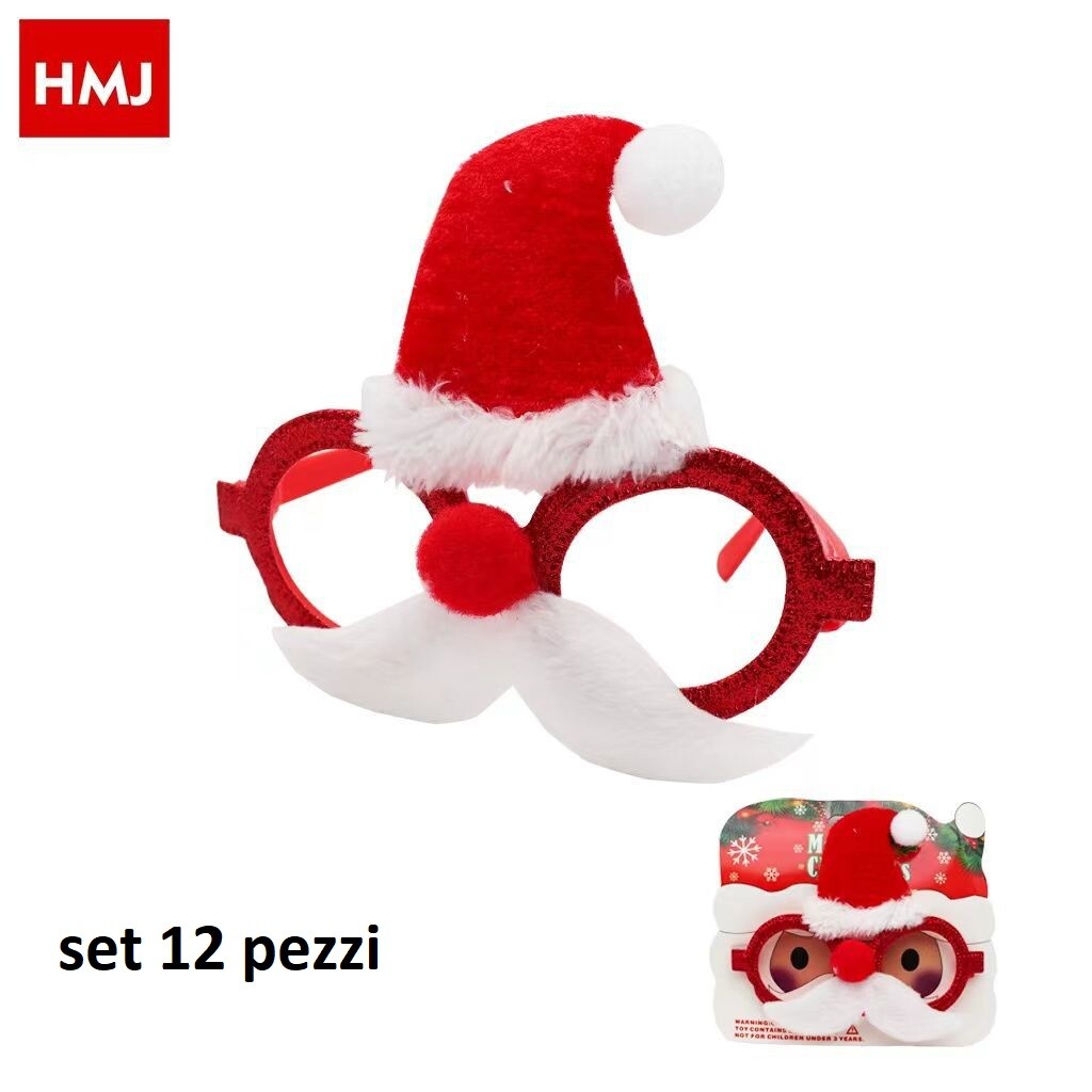 Set 12 Pezzi Occhiali Babbo Natale Decorazione Natalizia Feste Party hmj