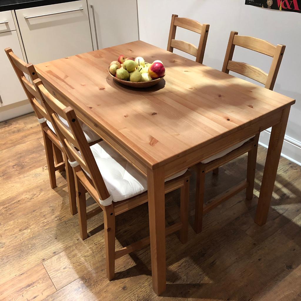  IKEA  JOKKMOKK pine wood  table  and 4 chairs with cushions 