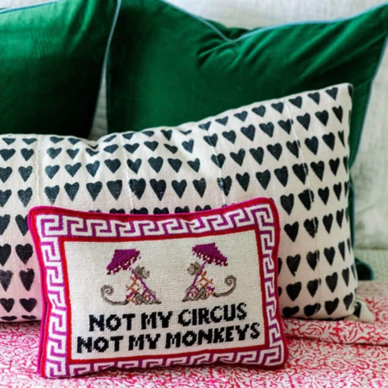 Needlepoint Decorative Throw Pillow - Not My Circus Not My Monkeys, Small Embroi