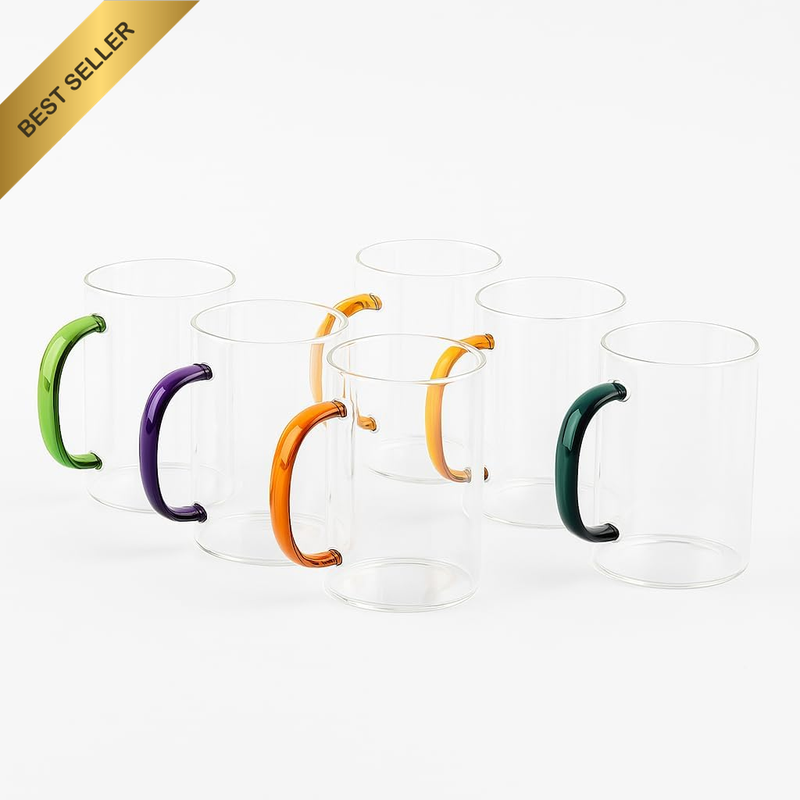 Glass Mug Set, 6 Pack 400Ml Borosilicate Coffee Cups, Heat-Resistant Glass Mugs
