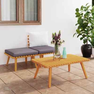 vidaXL 3 Piece Garden Lounge Set with Cushions Solid Acacia Wood