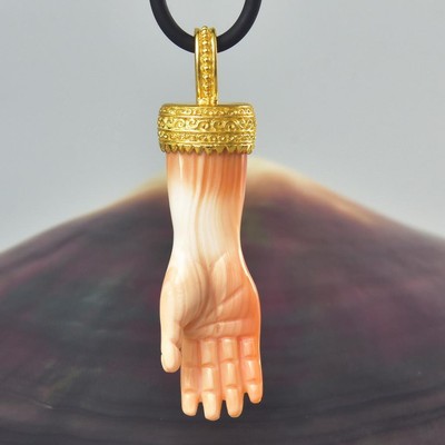 Pendant Buddhist Fearlessness Mudra Gesture Gold Vermeil Sterling & Shell 7.67g