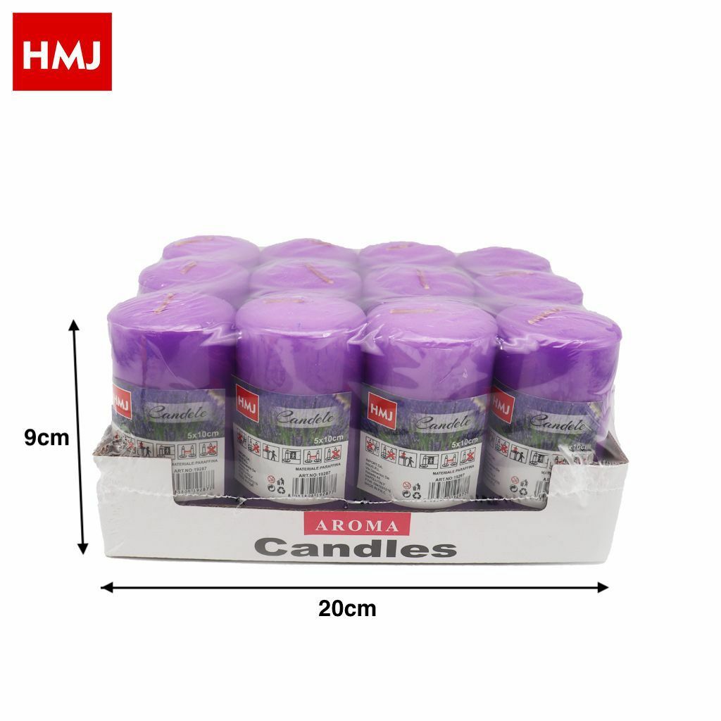 Set 12 Pezzi Candele Cera Profumate Fragranza Viola 5x10cm hmj