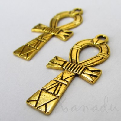 Egyptian Ankh Cross 41mm Antiqued Gold Plated Pendants C6299 - 2, 5 Or 10PCs