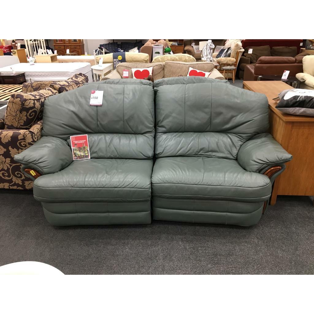 BHF 2 SEATER GREEN LEATHER RECLINING SOFA in Exeter, Devon Gumtree