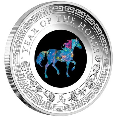 Australien 1 $ 2026 Lunar Jahr des Pferdes Opal Serie 1 Oz Silber 9999 PP in OVP