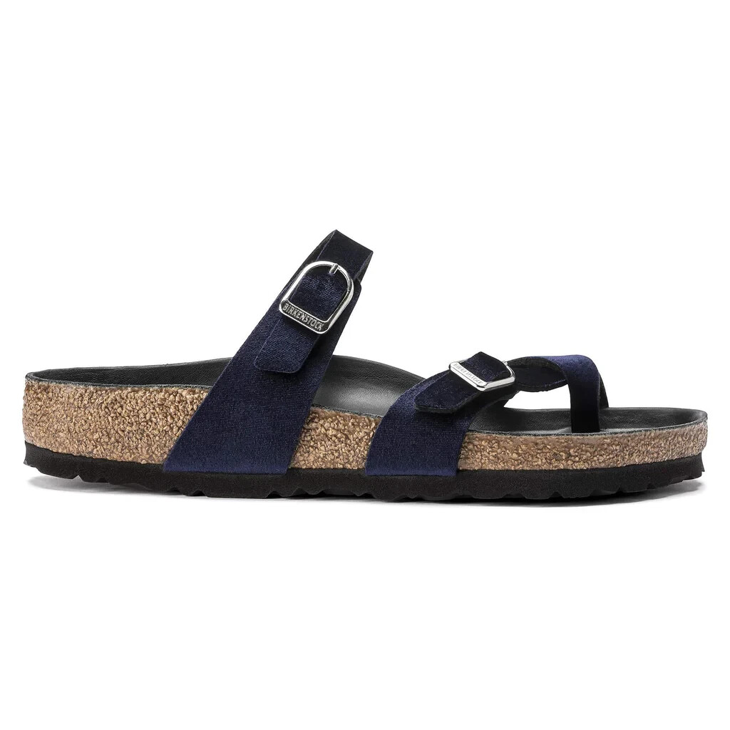 Pre-owned Birkenstock Mayari Big Buckle Velvet Sandal, Blue, Eu39 Us9-9.5, Wide Width