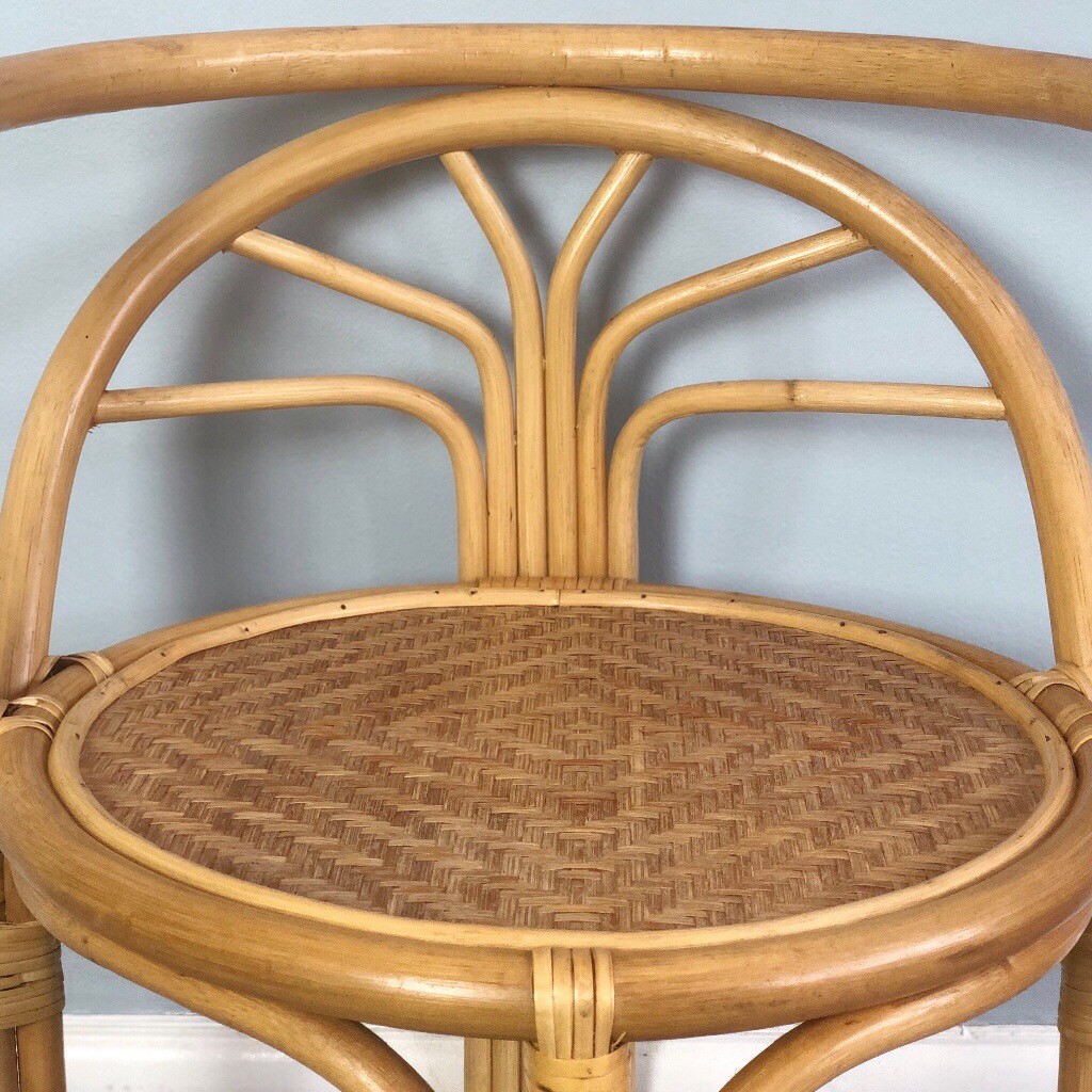 Original Bamboo Chair, Vintage 1970’s Natural Fibre Circular Peacock