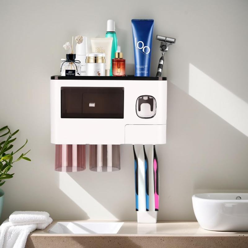 Toothbrush Holder for Bathroom,Wall Mounted Toothbrush Holder with Storage Drawe