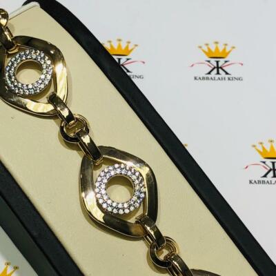 18k Yellow Gold Sterling Silver White Sapphire Bold Link Halo Design Bracelet