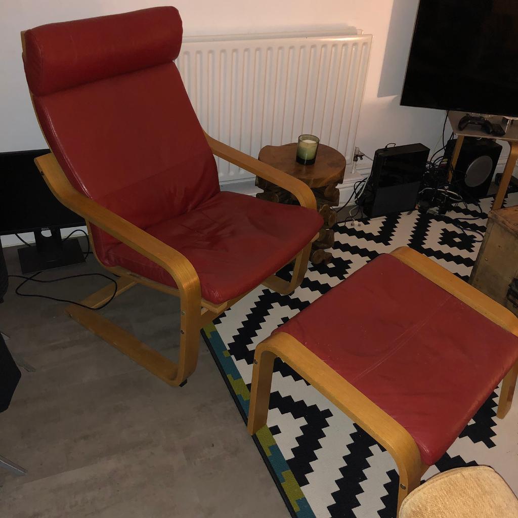 Ikea Poang Red Chair & Foot stool in Bristol City Centre, Bristol