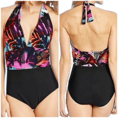 NWT Aqua Green Tropical Halter One Piece Swimsuit - Medium