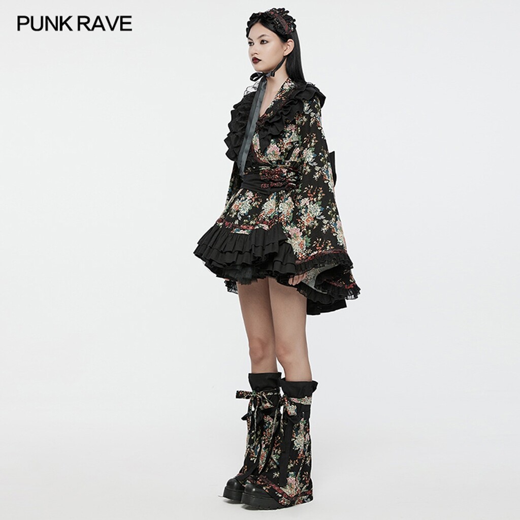 Pre-owned Punk Rave Lolita Lovely Pretty Japanese Style Princess Kimono Long Sleeve Dress In Black