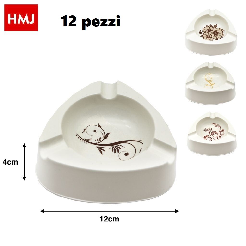 Set 12 Pz Posacenere Porta Cenere In Plastica Bianca Triangolare Fumatori hmj