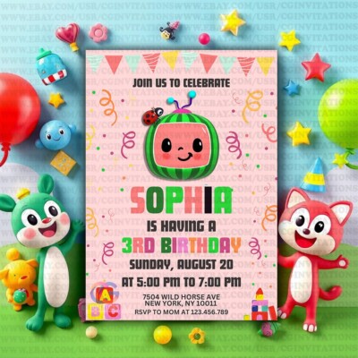 Editable Cocomelon Birthday Party Digital Invitation Template, Instant Download