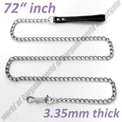 72" DOG CHAIN Leash Lead Large Dogs Heavy Duty 3.35mm Metal Link + Leather Strap