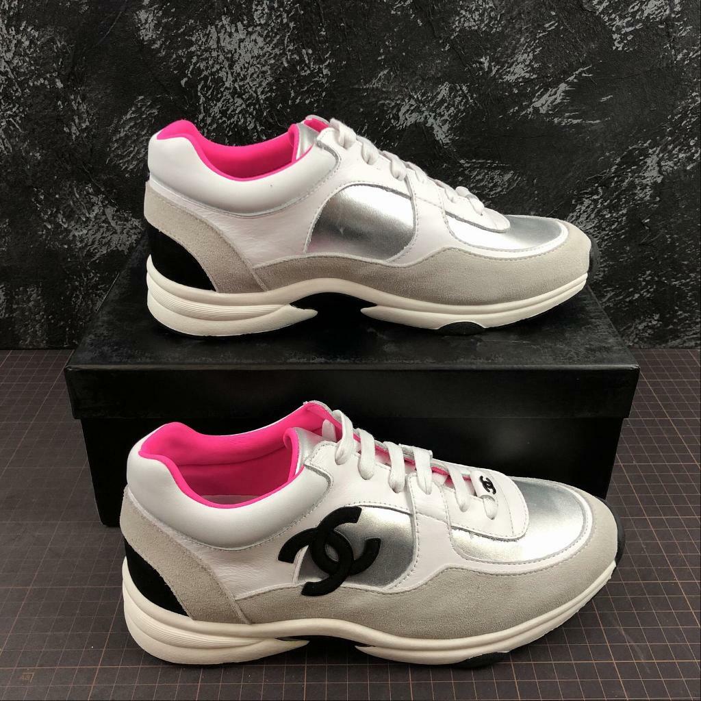 pink and white chanel sneakers