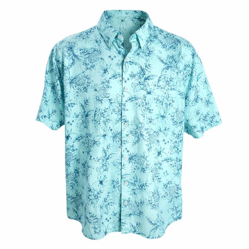 Izod Saltwater Hawaiian Aloha Shirt 3XB Pineapples Floral Plumeria Green