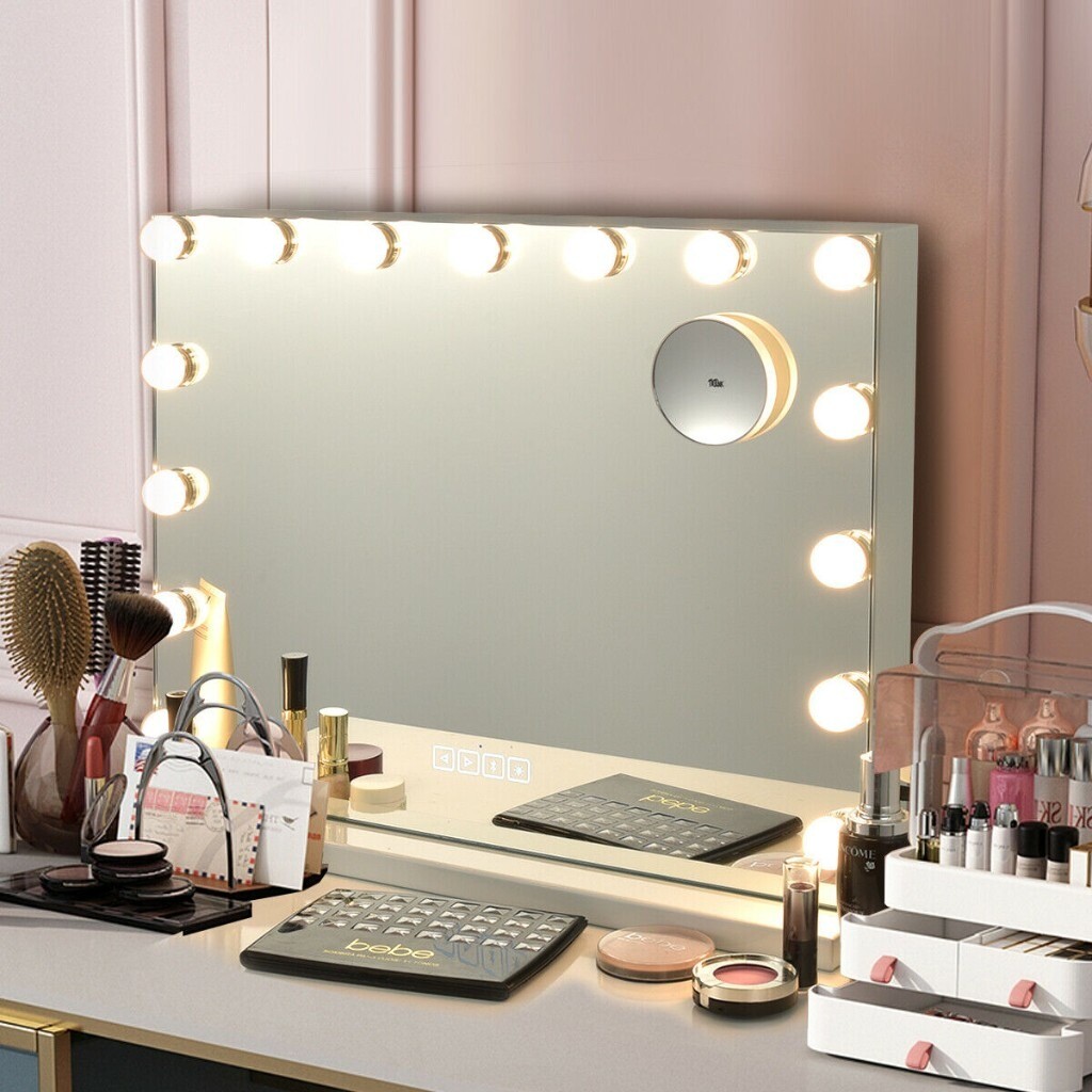 Desktop Lighted Makeup Mirror 15pcs LED Bulbs Touch Control Bluetooth