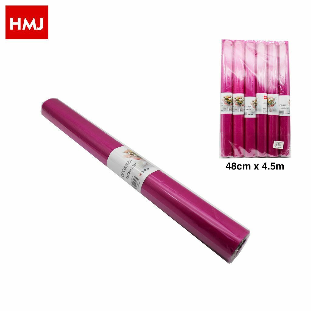 Set 6 Pezzi Rotolo Nastro In Organza Fucsia Fiori Bomboniere 48cmx4,5mt hmj