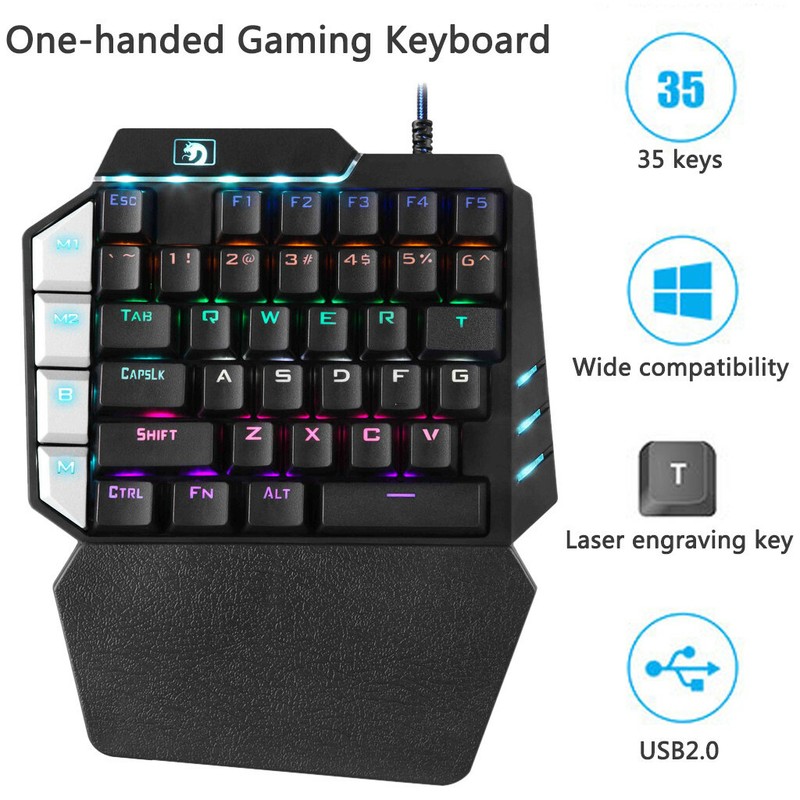 35 Keys RGB LED Left One-Handed Wired Gaming Keypad Keyboard USB for Laptop PC