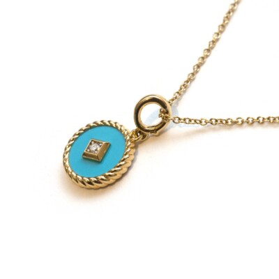 New DAVID YURMAN 11mm Enamel Elements Gold Necklace in Turquoise and Diamond 18''
