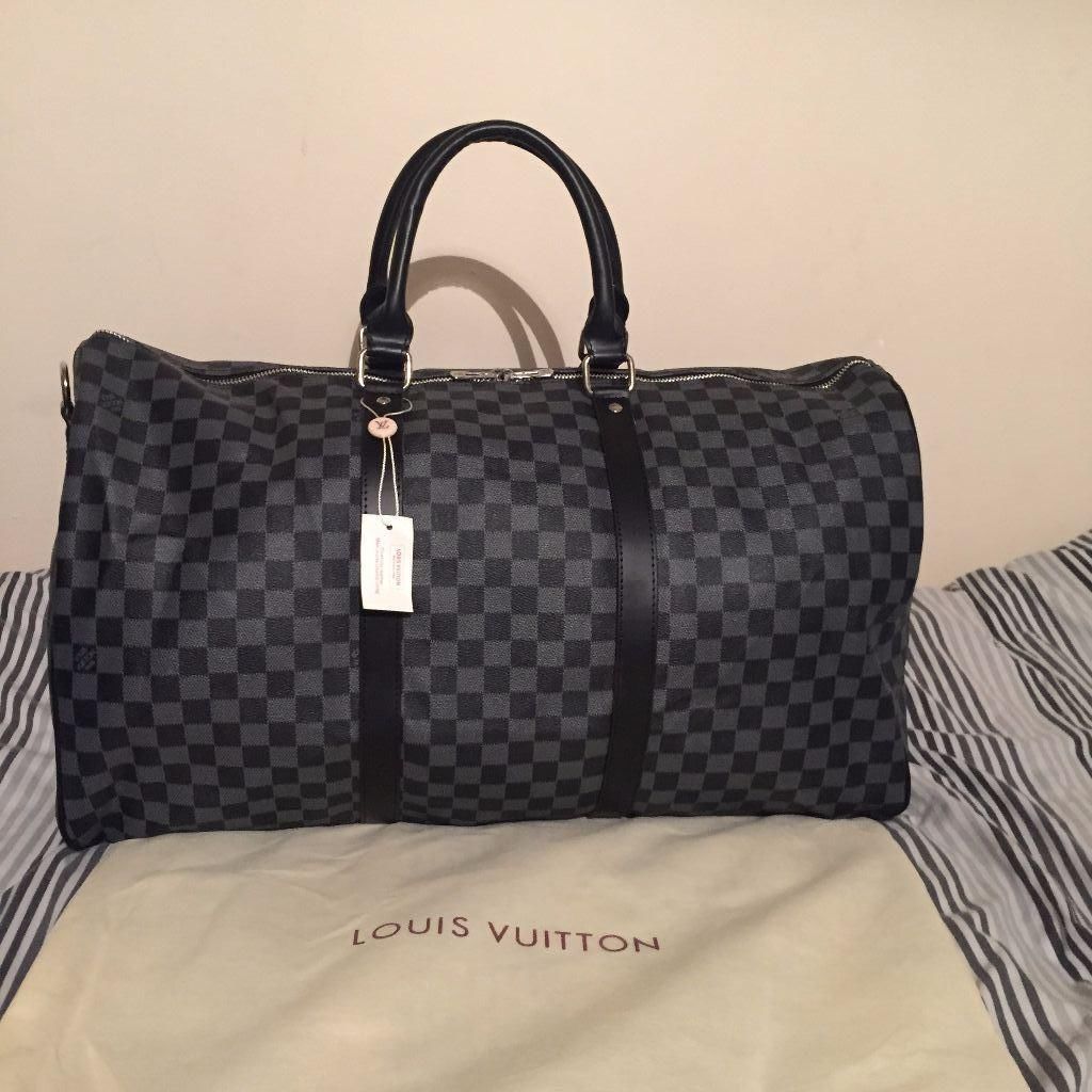 Brand New Louis Vuitton Keepall Bandouliere 55 Damier Graphite Gym Travel Hand Luggage Weekend ...