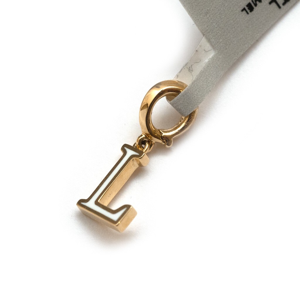 Pre-owned David Yurman 8mm Petite Gold & Enamel L Initial Pendant Charm Enhancer In Yellow White