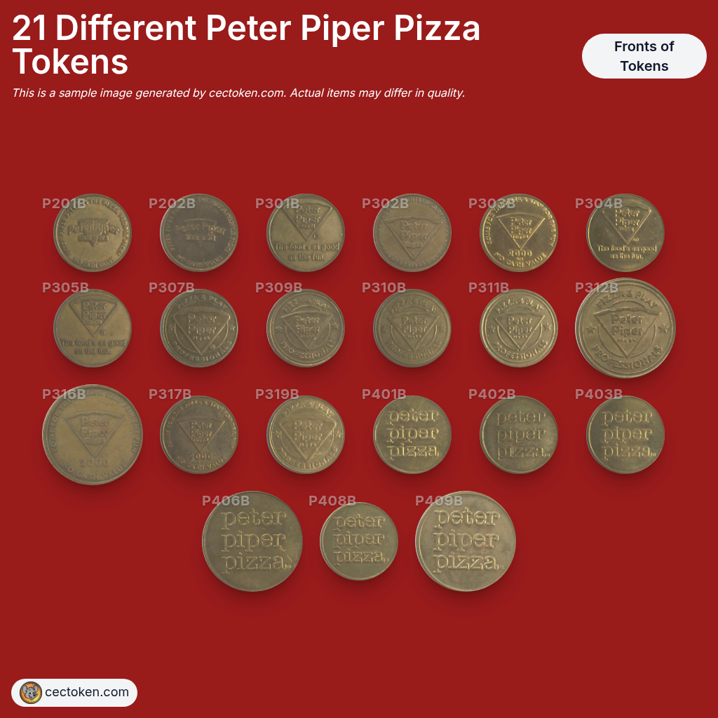 Mega Lot: 21 Different Peter Piper Pizza Tokens (Chuck E Cheese sister company)