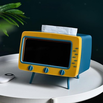 Creative 2 in 1 Tissue Box Dispenser Desktop Mobile Phone Holder Organizer