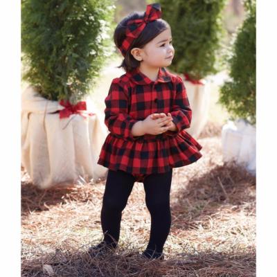 Mud Pie Christmas Red Black Buffalo Check 1 Pc Skirted Crawler Set Shirt