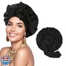 Satin Bonnet for Sleeping Women Silk Sleep Cap Double Layer Hair Care Bonnet with Elastic Tie Band Curly Hair(Black+Black)