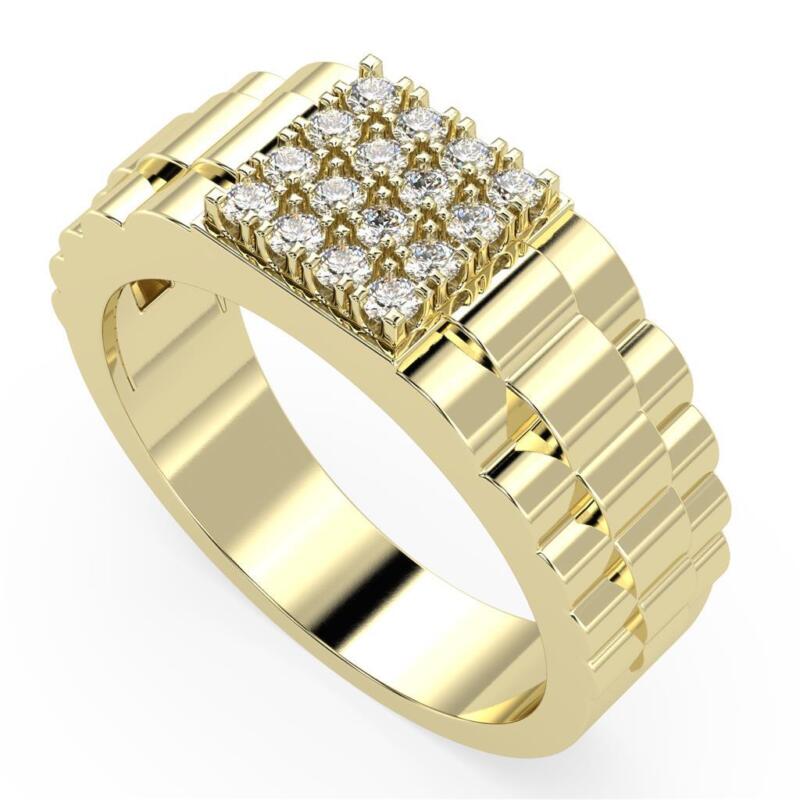 Si I 0.45 Ct Round Cut Diamond Mens Engagement Ring 14k Yellow Gold Prong Set