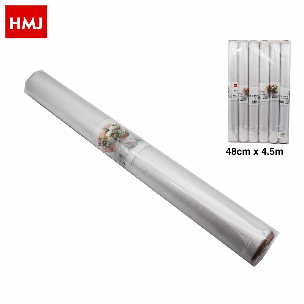 Set 6 Pezzi Rotolo Nastro In Organza Bianco Fiori Bomboniere 48cmx4,5mt hmj