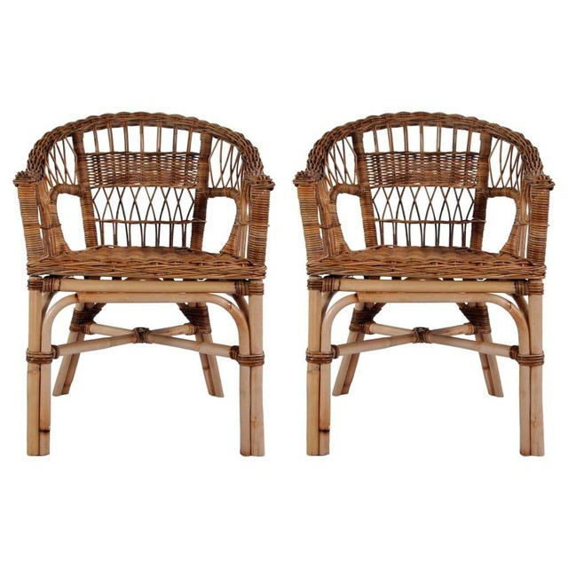 Outdoor Chairs 2 pcs Natural Rattan Brown | Outdoor Dining Furniture