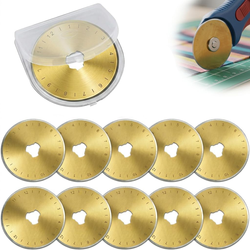 10 Pack 45Mm Rotary Cutter Blades Replacement - Titanium Coated Steel Spare Blad
