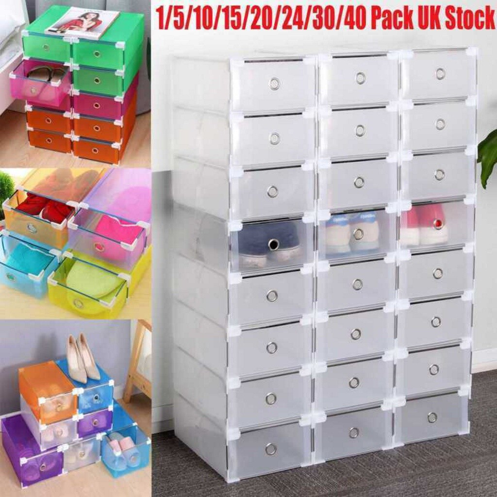 Large Plastic Shoe Box Drawer Foldable Clear Stackable Storage