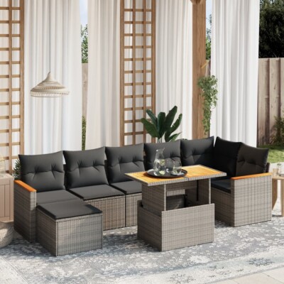 vidaXL 8 Piece Garden Sofa Set with Cushions Grey Poly Rattan