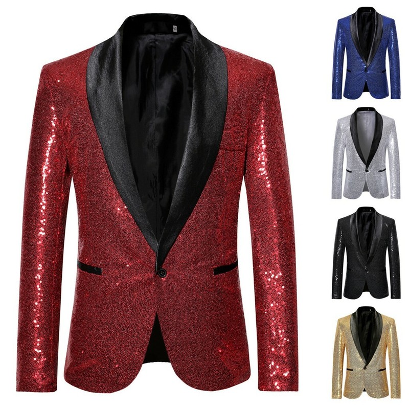 Men's Bling Sequins Tuxedo Suit One Button Party Coat Blazer Gentleman Jacket.