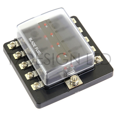 DC12V-24V 10 Way Blade Fuse Box Holder LED Warning Light Kit for Car Boat Marine