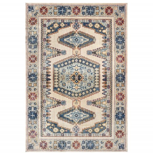 Устойчивый к пятнам коврик Oriental Power Loom размером 10 X 13 дюймов цвета слоновой Кости и синего цвета