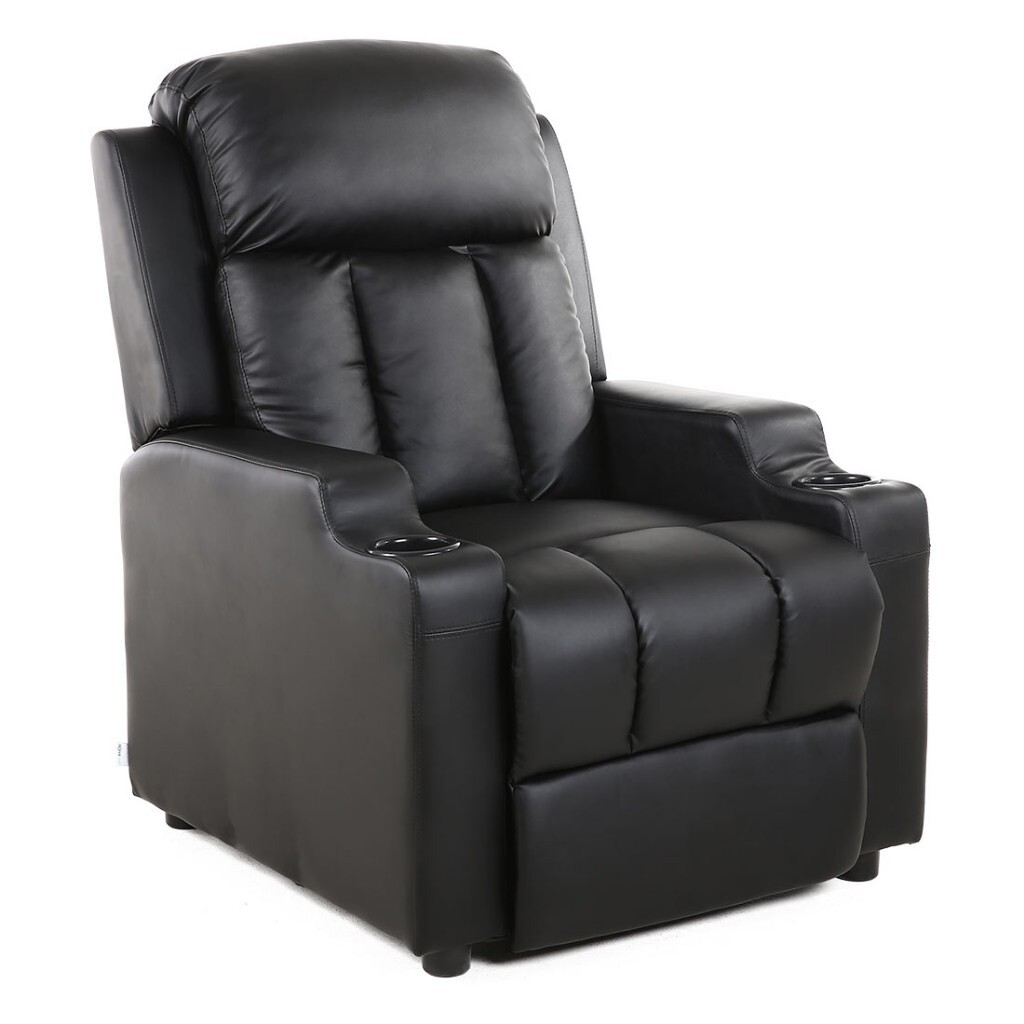 Attenborough Compact Leather Push Back Recliner Chair in Black Ex