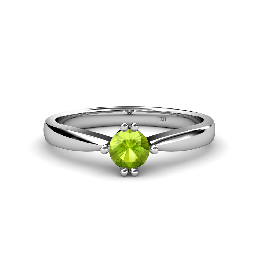 Pre-owned Trijewels Round Peridot Six Prong Women Solitaire Ring 14k Gold Jp:79861 In Green