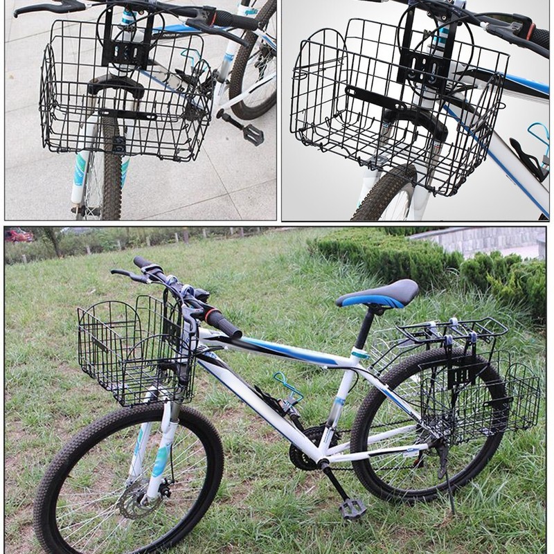 Bike Basket Front Rear Metal Wire Storage Basket With Handles