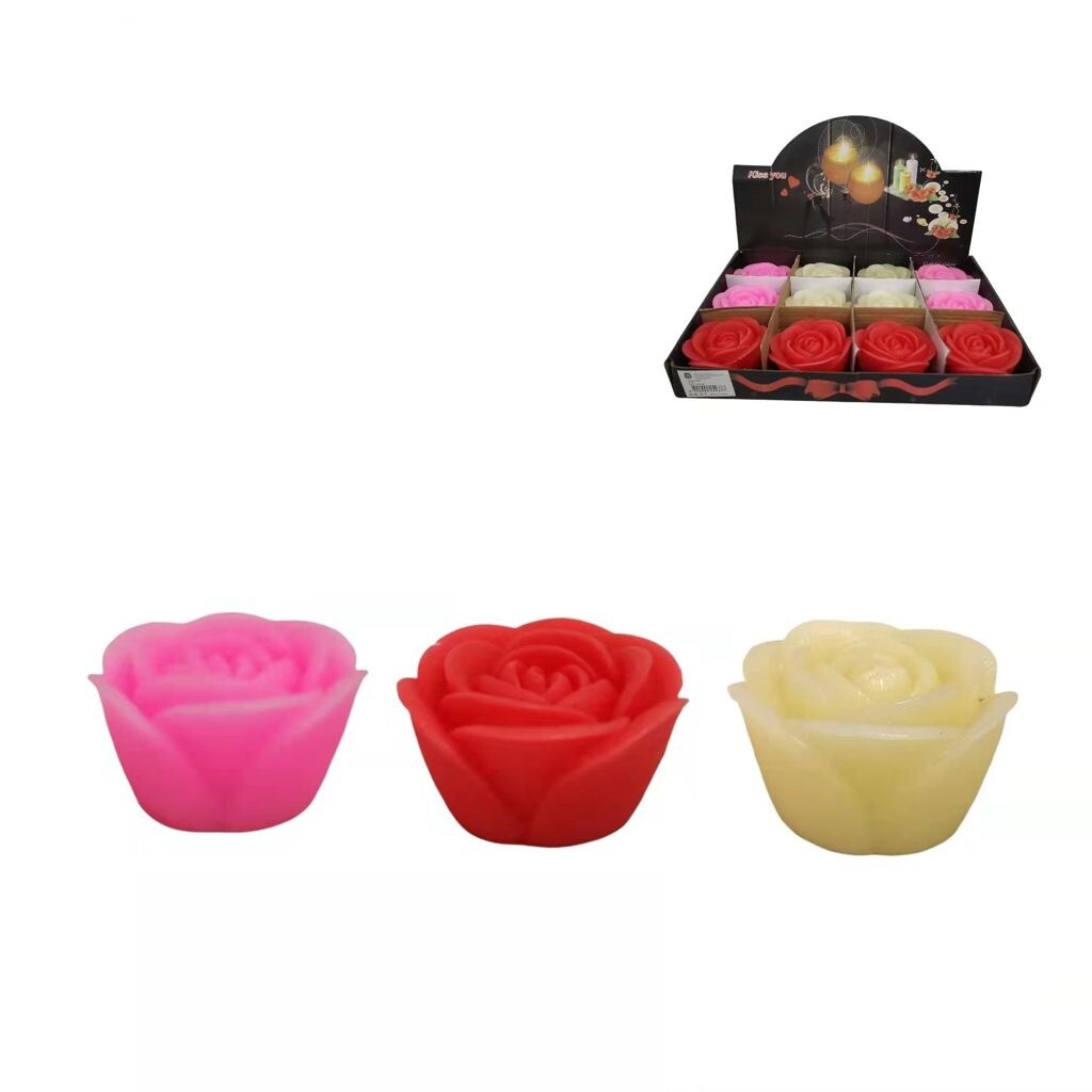 Set 12 Pezzi Candele Cera A Forma Di Rosa Colorata bal