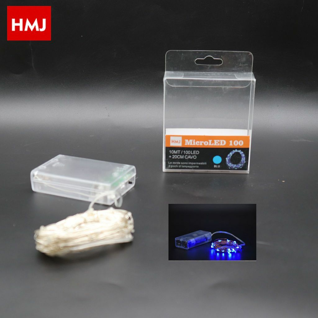 Serie Luci Natale a batteria 100 Micro LED Luce Blu Filo Trasparente hmj