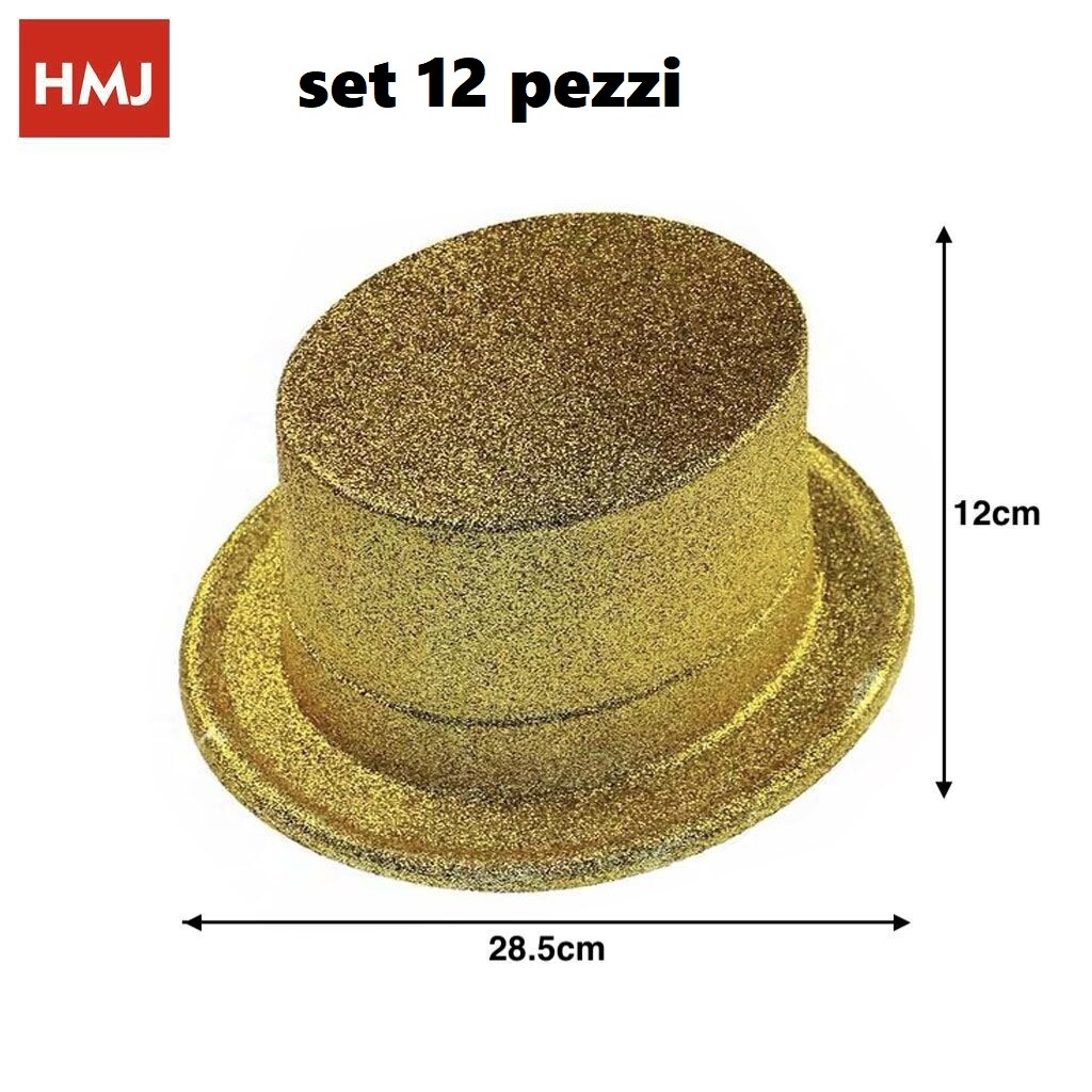 Set 12 Pezzi Cappello Cappelli Glitter Brillantati Dorati Per Feste Party hmj