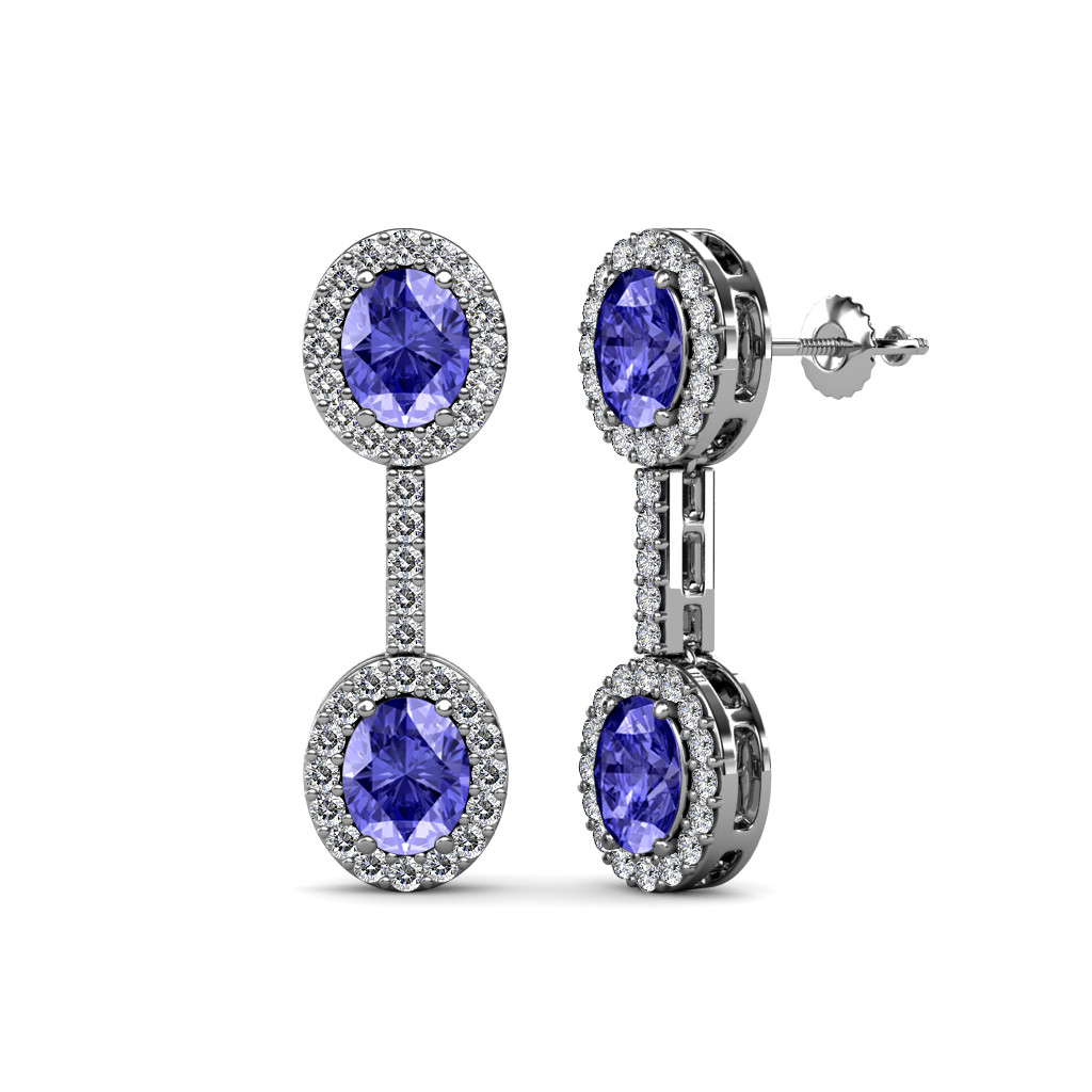 Pre-owned Trijewels Oval Tanzanite And Diamond Dangling Earrings 2.00 Ctw In 14k Gold Jp:69743 In G - H