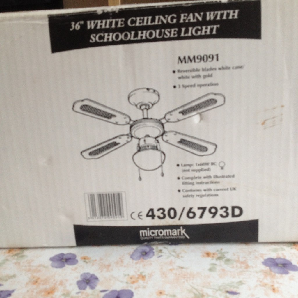 36 Inch Ceiling Fan With Schoolhouse Light In Clacton On